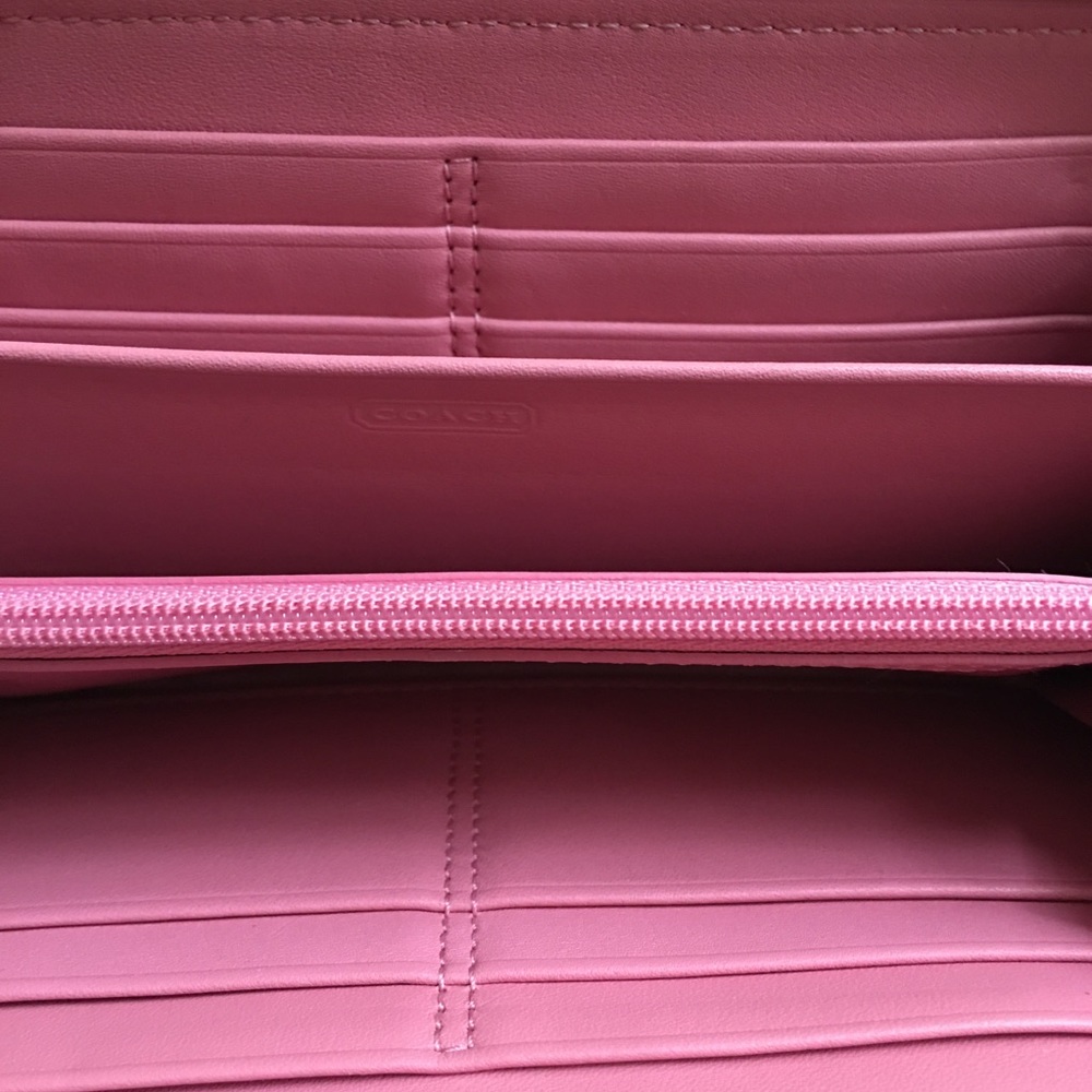 Coach Heritage Accordion Wallet Stripe Signature Tan Pink Monogram Canvas Zip - Picture 8 of 10
